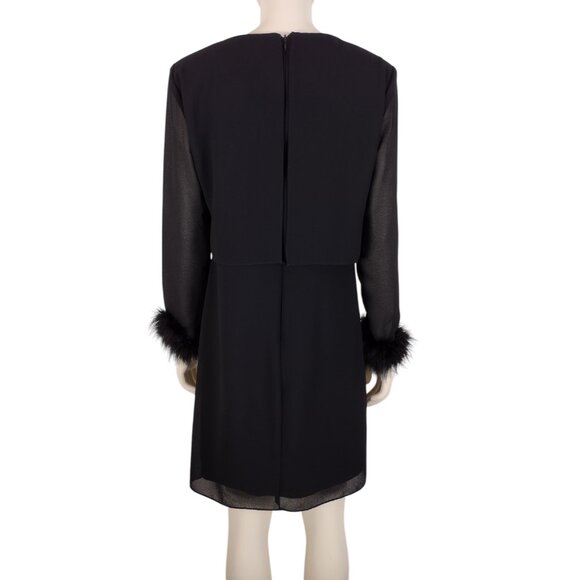 Vintage 1990s Patra Black Feather Cuff Cocktail Shift Dress Size 8P - Picture 4 of 12